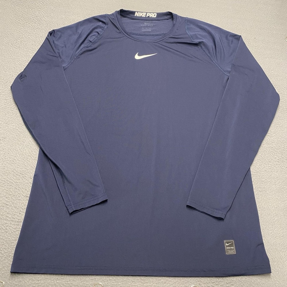 Nike Pro Shirt Mens 2XLT Blue Dri-FIT Long Sleeve Athletic Training 838081-451